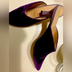 Purple velvet slides with lavender heel. Like new. Work one.
